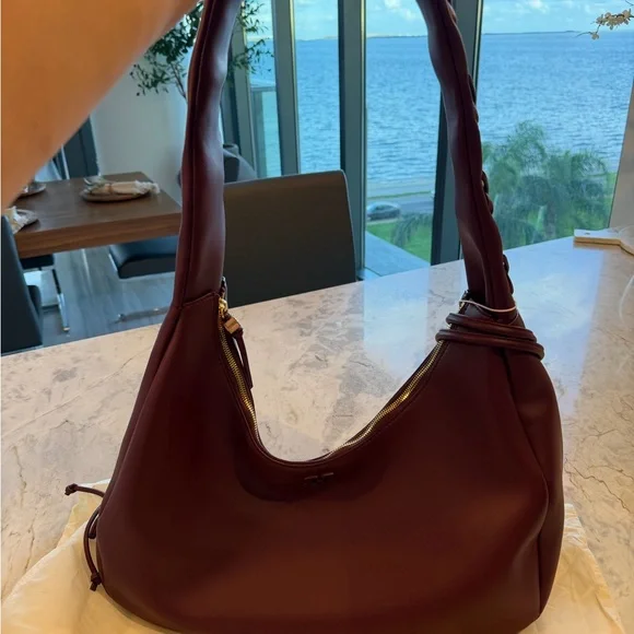 GANNI Burgundy Leather Shoulder and Crossbody Bag - Picture 12 of 15